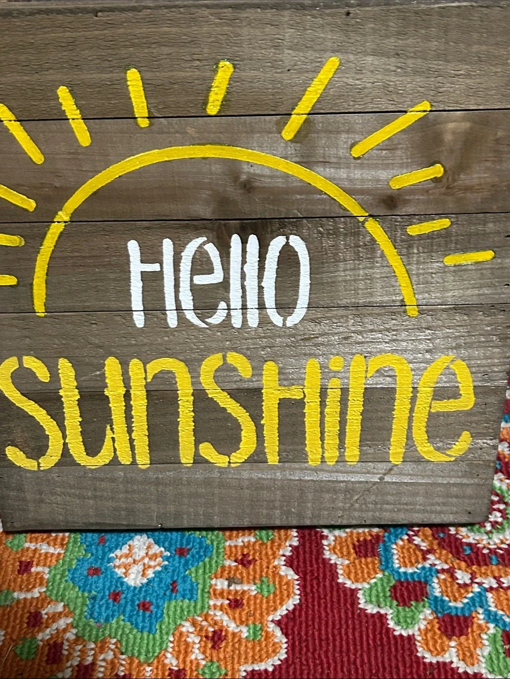Hello Sunshine Rustic Wood Wall Sign - Yellow and White New